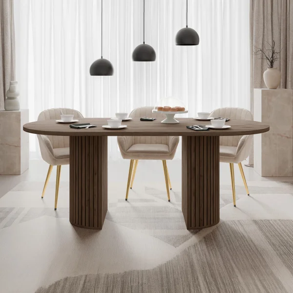 Tavolo da pranzo 185x90cm cannettato ovale noce Kelda