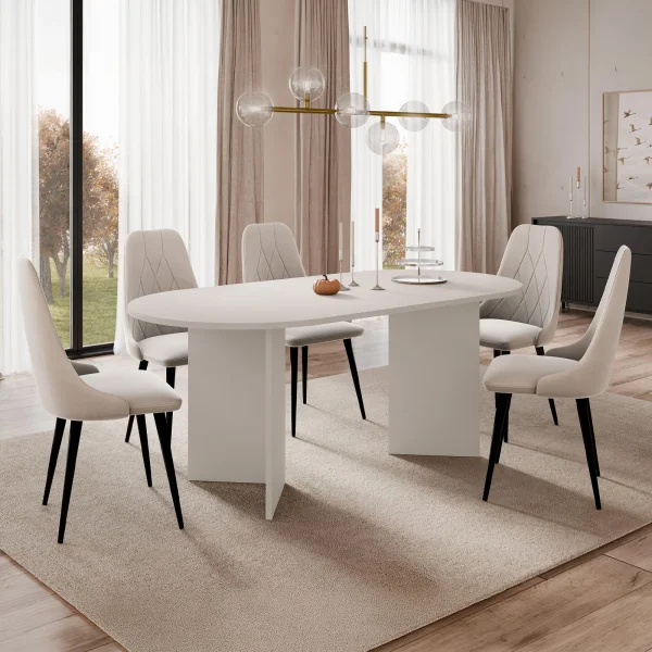 Tavolo da pranzo 185x90cm ovale beige cashmere Elden