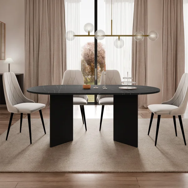 Tavolo da pranzo 185x90cm ovale effetto marmo nero Elden