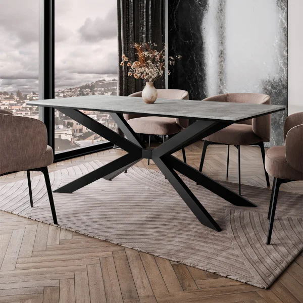 Tavolo da pranzo 190x90 cm industrial rettangolare grigio cemento metallo nero Axon