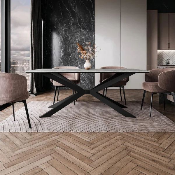 Tavolo da pranzo 190x90 cm industrial rettangolare grigio cemento metallo nero Axon