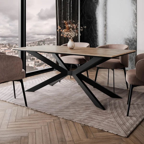 Tavolo da pranzo 190x90 cm industrial rettangolare rovere metallo nero Axon