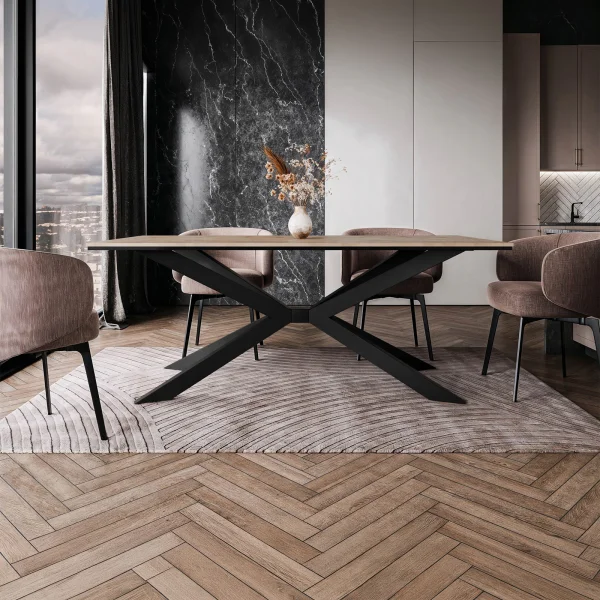 Tavolo da pranzo 190x90 cm industrial rettangolare rovere metallo nero Axon