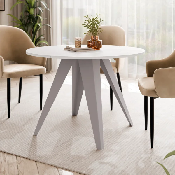 Tavolo da pranzo allungabile 100/138x100 cm rotondo industrial bianco metallo cashmere Cortex
