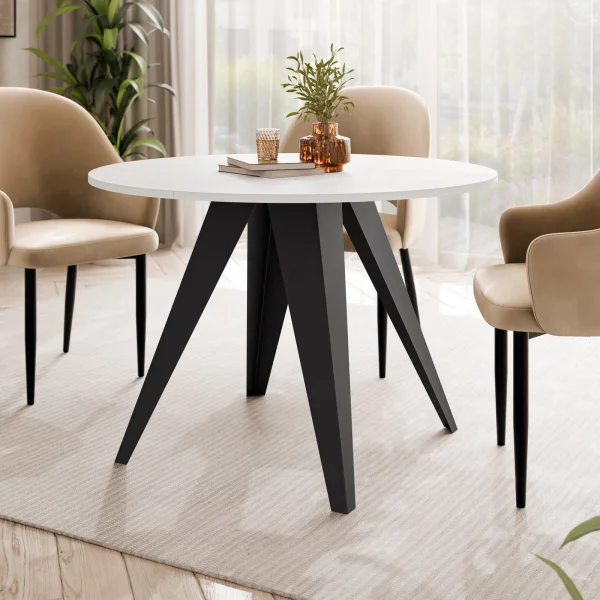 Tavolo da pranzo allungabile 100/138x100 cm rotondo industrial bianco metallo nero Cortex