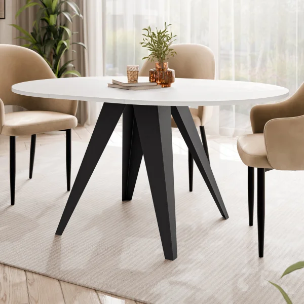 Tavolo da pranzo allungabile 100/138x100 cm rotondo industrial bianco metallo nero Cortex