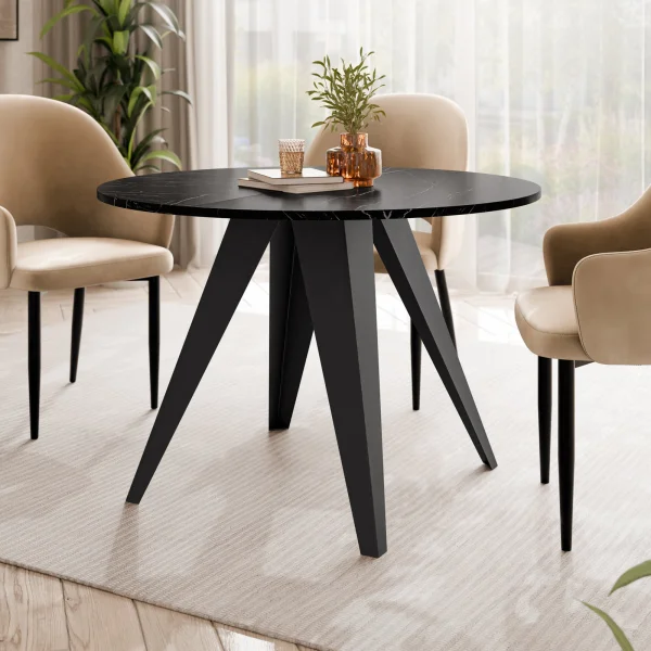 Tavolo da pranzo allungabile 100/138x100 cm rotondo industrial effetto marmo nero metallo nero Cortex