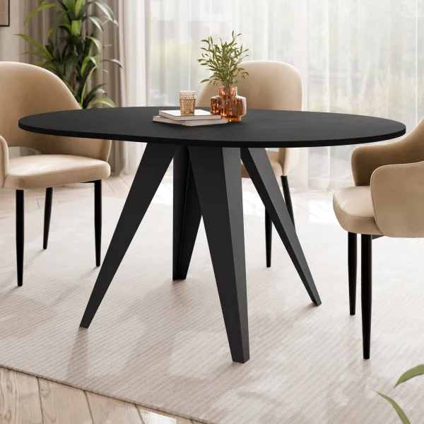 Tavolo da pranzo allungabile 100/138x100 cm rotondo industrial nero metallo nero Cortex
