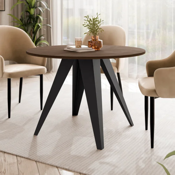 Tavolo da pranzo allungabile 100/138x100 cm rotondo industrial noce metallo nero Cortex
