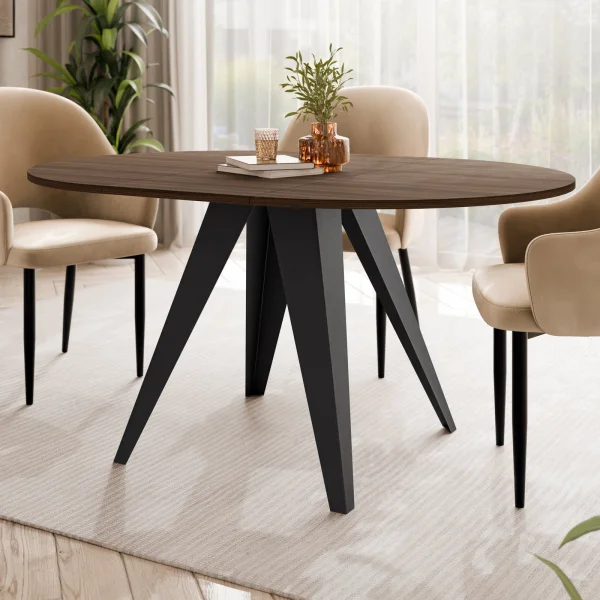 Tavolo da pranzo allungabile 100/138x100 cm rotondo industrial noce metallo nero Cortex