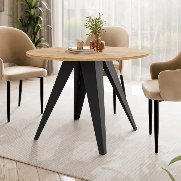 Tavolo da pranzo allungabile 100/138x100 cm rotondo industrial rovere metallo nero Cortex
