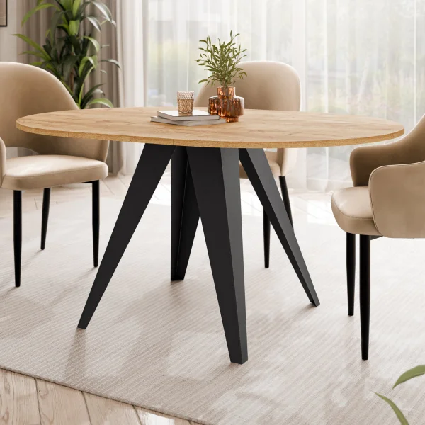 Tavolo da pranzo allungabile 100/138x100 cm rotondo industrial rovere metallo nero Cortex