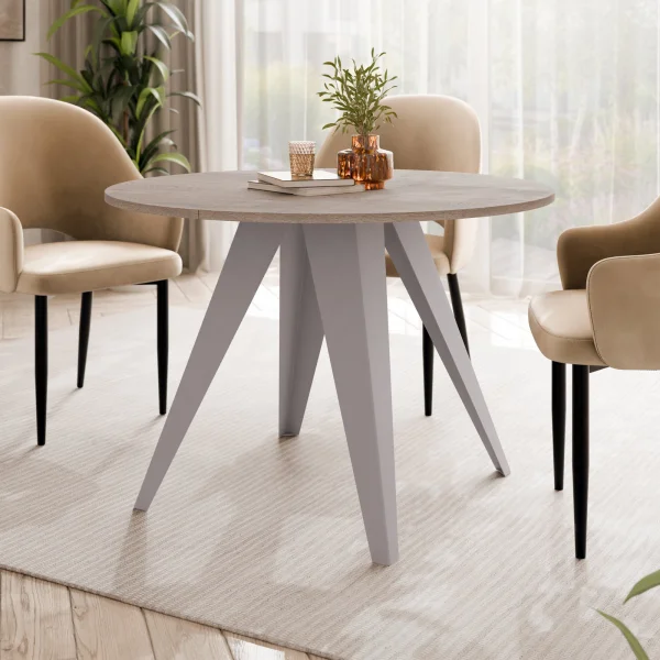 Tavolo da pranzo allungabile 100/138x100 cm rotondo industrial rovere scuro metallo cashmere Cortex