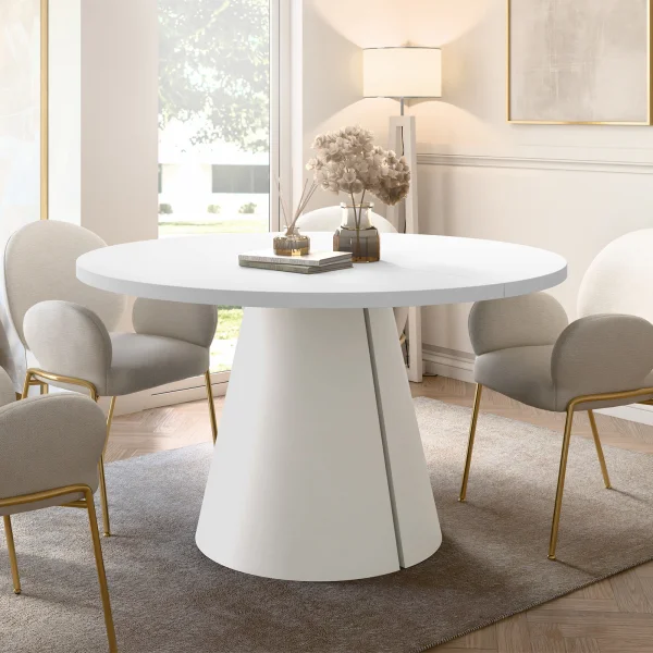 Tavolo da pranzo allungabile 100/176x100 cm rotondo industrial bianco metallo cashmere Grint