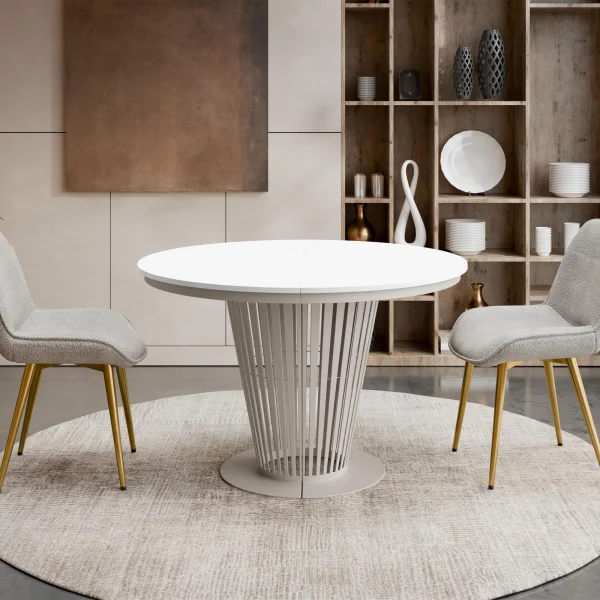 Tavolo da pranzo allungabile 100/176x100 cm rotondo industrial bianco metallo cashmere Monox