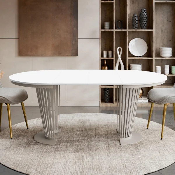 Tavolo da pranzo allungabile 100/176x100 cm rotondo industrial bianco metallo cashmere Monox