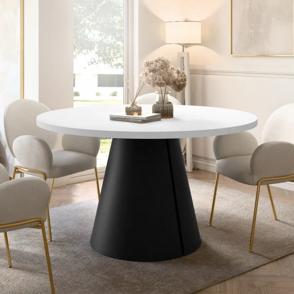 Tavolo da pranzo allungabile 100/176x100 cm rotondo industrial bianco metallo nero Grint