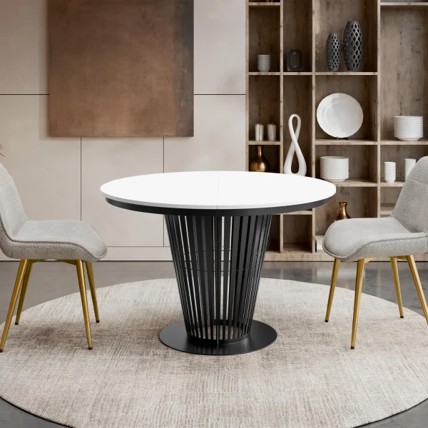Tavolo da pranzo allungabile 100/176x100 cm rotondo industrial bianco metallo nero Monox