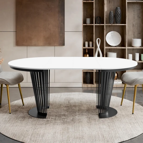 Tavolo da pranzo allungabile 100/176x100 cm rotondo industrial bianco metallo nero Monox