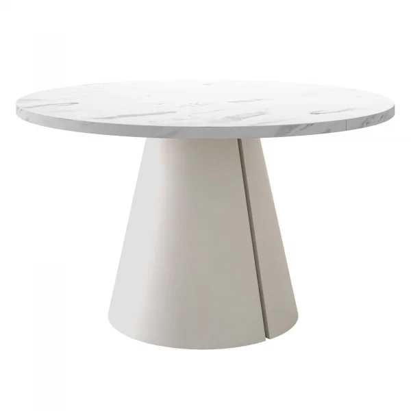 Tavolo da pranzo allungabile 100/176x100 cm rotondo industrial effetto marmo bianco metallo cashmere Grint