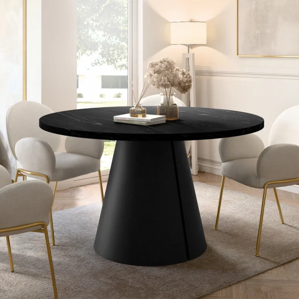Tavolo da pranzo allungabile 100/176x100 cm rotondo industrial effetto marmo nero metallo nero Grint