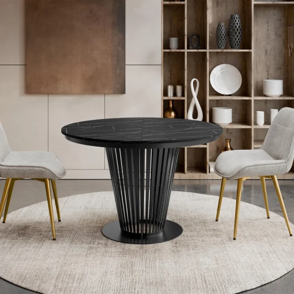 Tavolo da pranzo allungabile 100/176x100 cm rotondo industrial effetto marmo nero metallo nero Monox