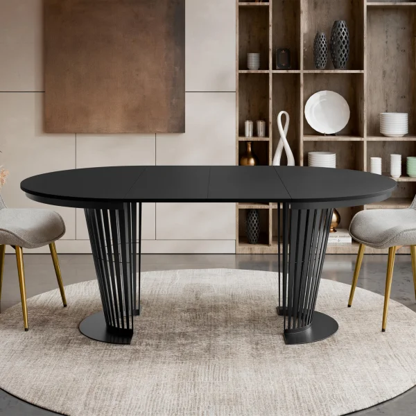 Tavolo da pranzo allungabile 100/176x100 cm rotondo industrial nero metallo nero Monox