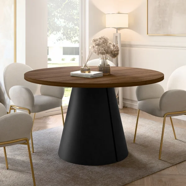 Tavolo da pranzo allungabile 100/176x100 cm rotondo industrial noce metallo nero Grint