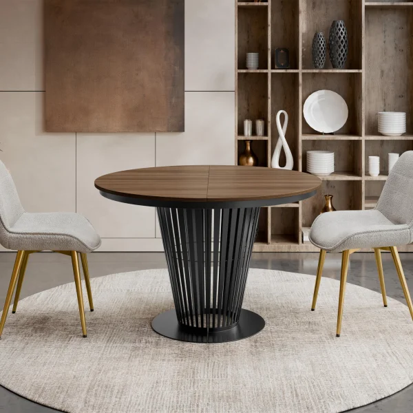 Tavolo da pranzo allungabile 100/176x100 cm rotondo industrial noce metallo nero Monox