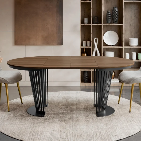 Tavolo da pranzo allungabile 100/176x100 cm rotondo industrial noce metallo nero Monox