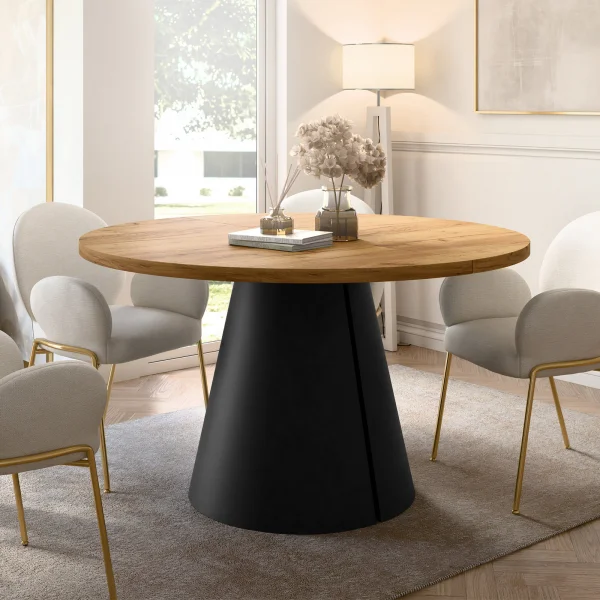Tavolo da pranzo allungabile 100/176x100 cm rotondo industrial rovere metallo nero Grint