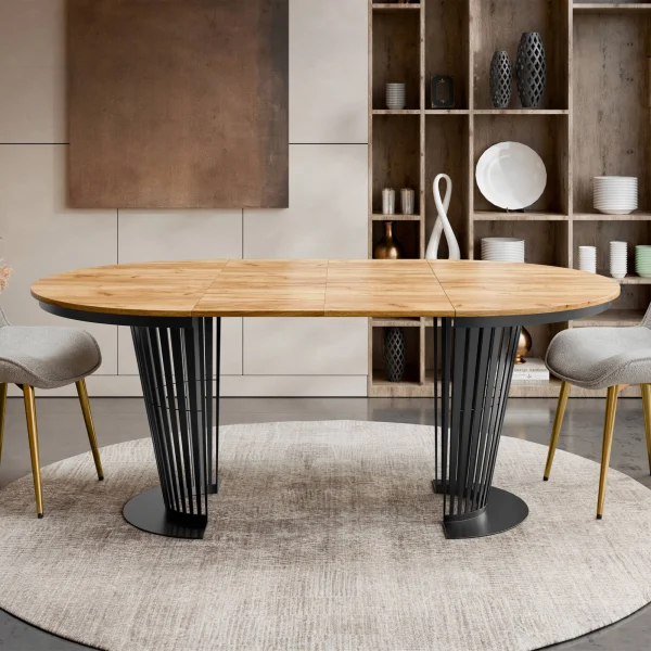 Tavolo da pranzo allungabile 100/176x100 cm rotondo industrial rovere metallo nero Monox