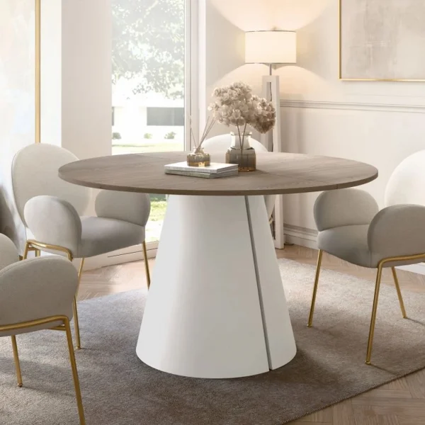 Tavolo da pranzo allungabile 100/176x100 cm rotondo industrial rovere scuro metallo cashmere Grint
