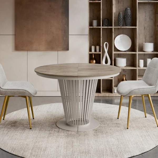 Tavolo da pranzo allungabile 100/176x100 cm rotondo industrial rovere scuro metallo cashmere Monox