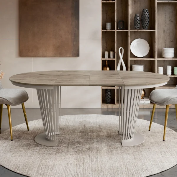 Tavolo da pranzo allungabile 100/176x100 cm rotondo industrial rovere scuro metallo cashmere Monox