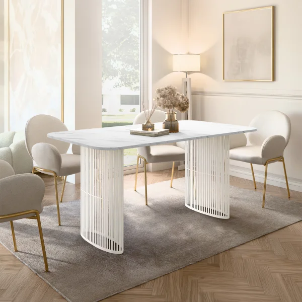 Tavolo da pranzo allungabile 160/236x90 cm industrial effetto marmo bianco metallo cashmere Hexa