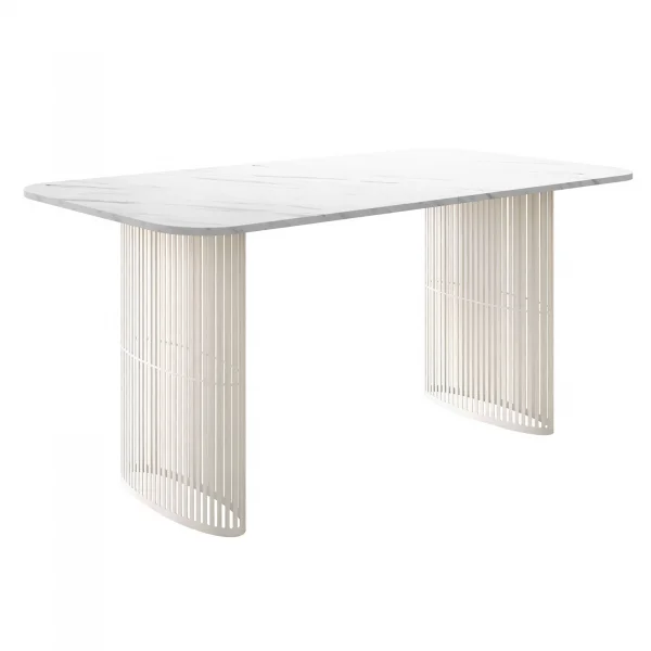 Tavolo da pranzo allungabile 160/236x90 cm industrial effetto marmo bianco metallo cashmere Hexa