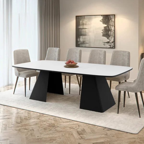 Tavolo da pranzo allungabile 180/256x110cm industrial bianco metallo nero Rail