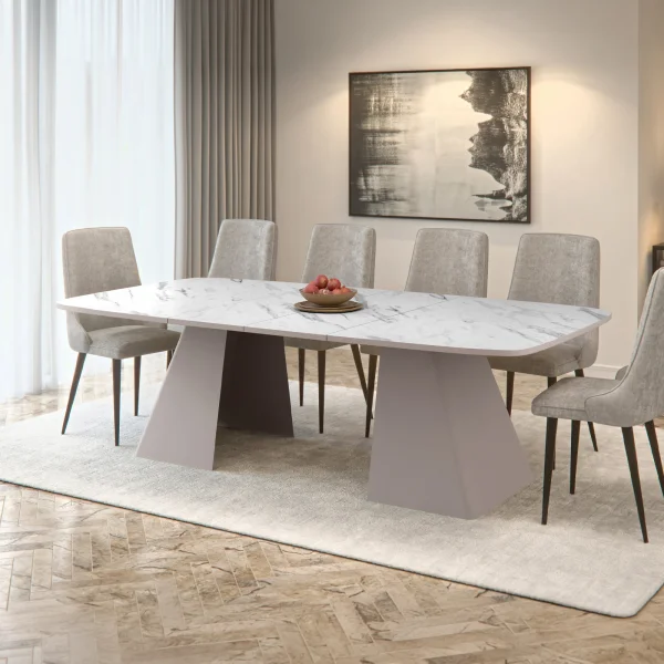 Tavolo da pranzo allungabile 180/256x110cm industrial effetto marmo bianco metallo cashmere Rail