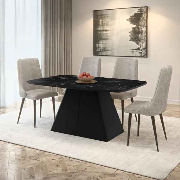 Tavolo da pranzo allungabile 180/256x110cm industrial effetto marmo nero metallo nero Rail