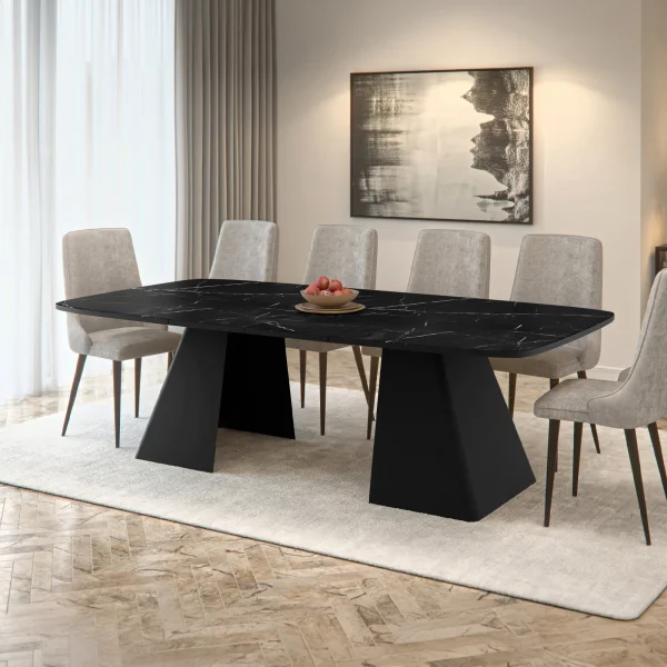 Tavolo da pranzo allungabile 180/256x110cm industrial effetto marmo nero metallo nero Rail