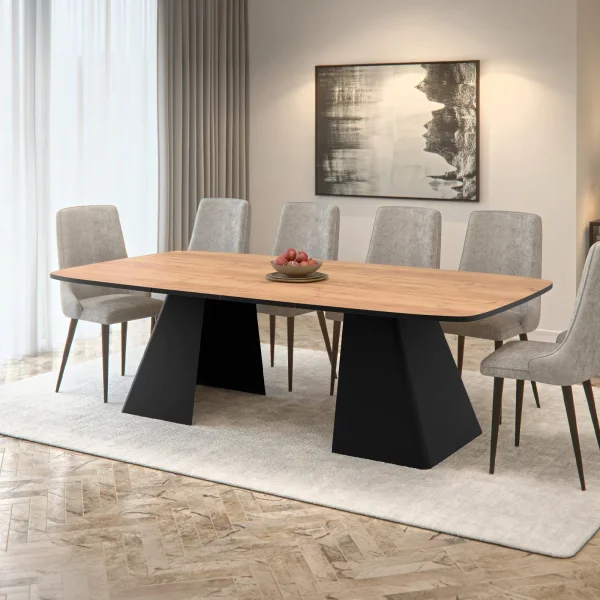 Tavolo da pranzo allungabile 180/256x110cm industrial rovere metallo nero Rail