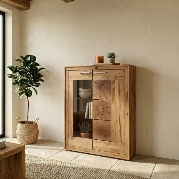 Vetrina 103x135h cm 2 ante legno massello rovere Ebania