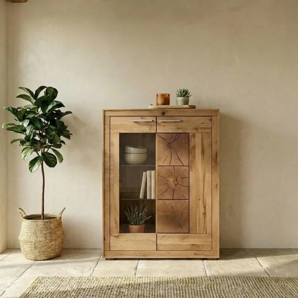Vetrina 103x135h cm 2 ante legno massello rovere Ebania