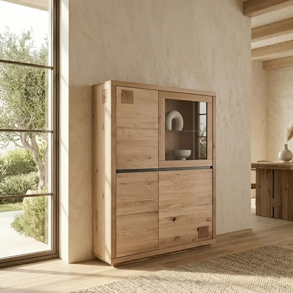Vetrina 103x148h cm 4 ante legno massello rovere Tarselia