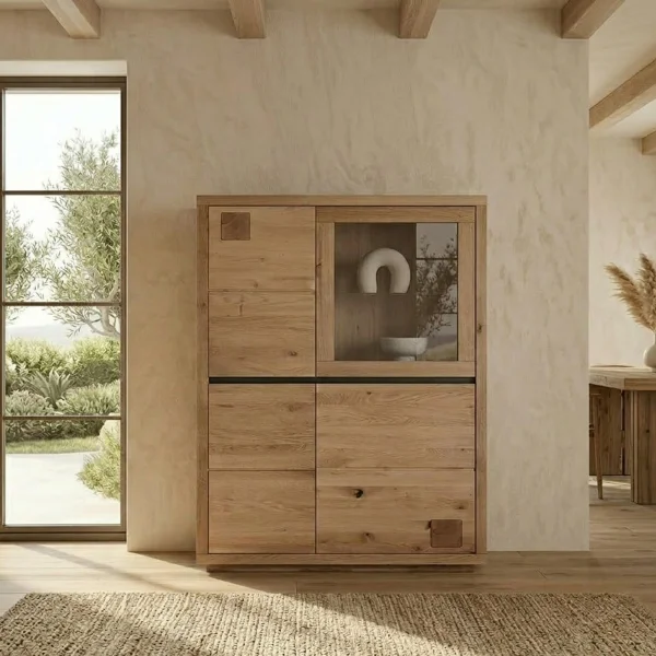 Vetrina 103x148h cm 4 ante legno massello rovere Tarselia