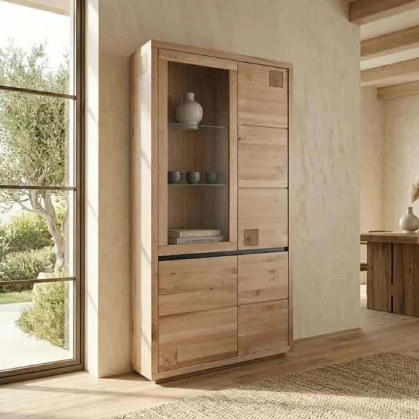 Vetrina 103x205h cm 4 ante legno massello rovere Tarselia