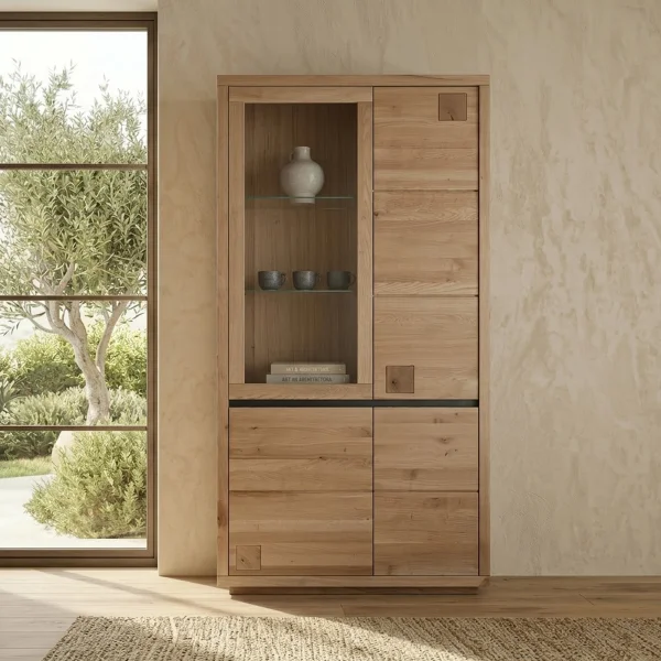 Vetrina 103x205h cm 4 ante legno massello rovere Tarselia