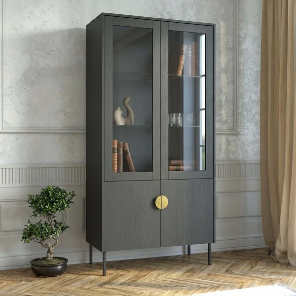 Vetrina 106x188h cm 2 ante nero frassinato Innsbruck