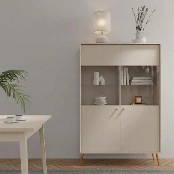 Vetrina 106x191h cm 2 ante e vani a vista beige cashmere Carly